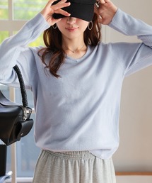 [ 選べるネックタイプ ] カシミアタッチ 洗えるUVカットスフレニット