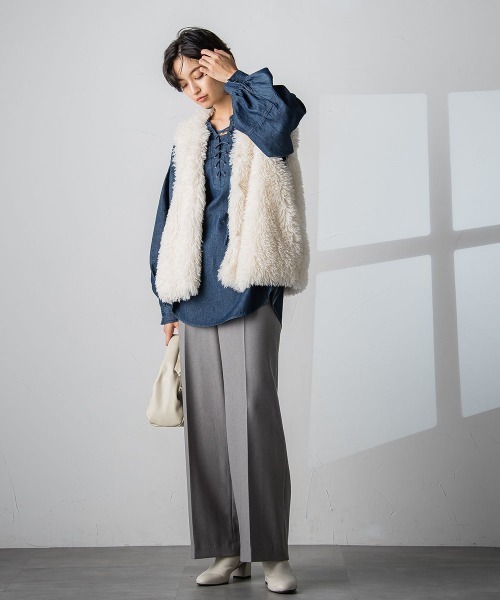 socolla（ソコラ）の「【socolla】デニムレースアップブラウス（シャツ/ブラウス・レディース・ブラック/ネイビー・M）」の17枚目の写真