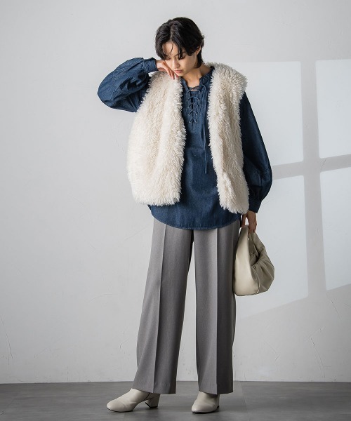 socolla（ソコラ）の「【socolla】デニムレースアップブラウス（シャツ/ブラウス・レディース・ブラック/ネイビー・M）」の18枚目の写真