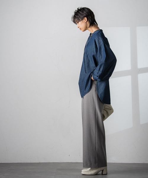 socolla（ソコラ）の「【socolla】デニムレースアップブラウス（シャツ/ブラウス・レディース・ブラック/ネイビー・M）」の20枚目の写真