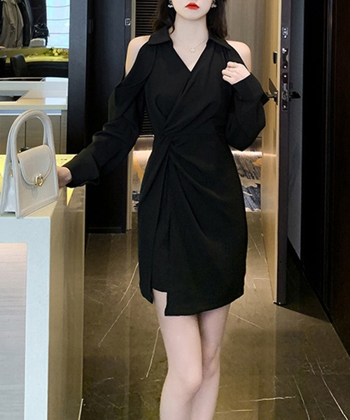 Jasmine Grandiflorum（ジャスミングランディフローラム）の「【Jasmine】オフショルカクシュールシャツワンピ（ワンピース・レディース・ブラック/ベージュ・SMALL/LARGE/MEDIUM）」の16枚目の写真