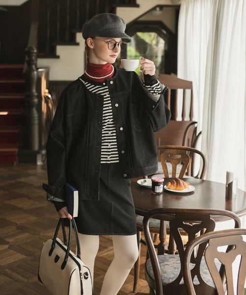 セール】ノーカラーオーバーデニムジャケット/Gジャン（デニム