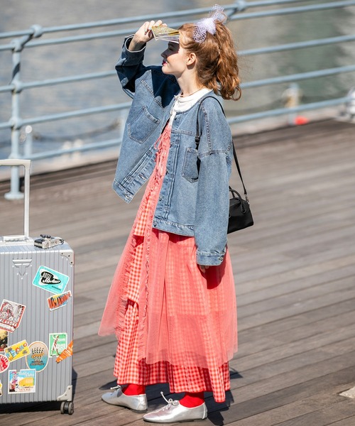 セール】ノーカラーオーバーデニムジャケット/Gジャン（デニム