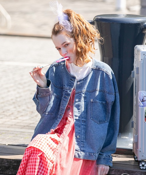 セール】ノーカラーオーバーデニムジャケット/Gジャン（デニム