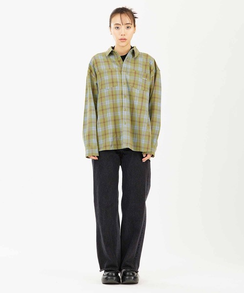 X-girl（エックスガール）の「PLAID SHIRT（シャツ/ブラウス・レディース・ホワイト/グリーン/イエロー・S/M）」の4枚目の写真