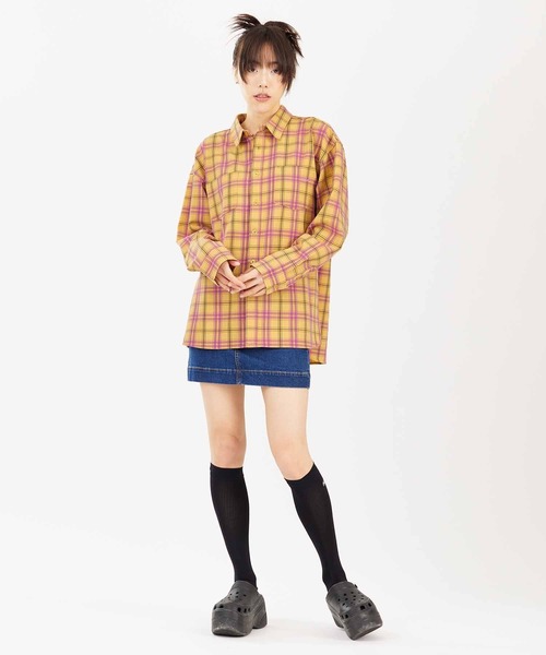 X-girl（エックスガール）の「PLAID SHIRT（シャツ/ブラウス・レディース・ホワイト/グリーン/イエロー・S/M）」の22枚目の写真