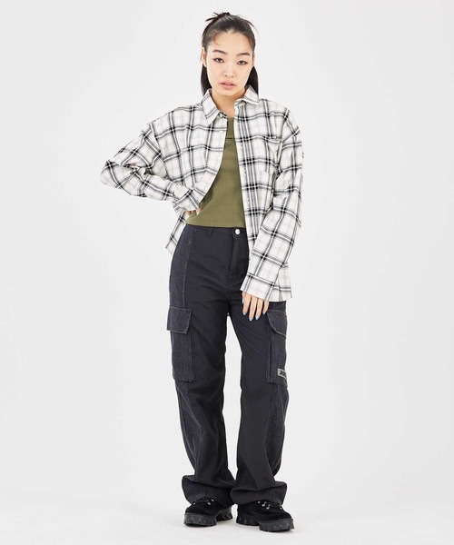 X-girl（エックスガール）の「PLAID SHIRT（シャツ/ブラウス・レディース・ホワイト/グリーン/イエロー・S/M）」の21枚目の写真