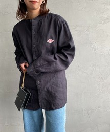 [DANTON/ダントン] リネンクロス バンドカラーシャツ