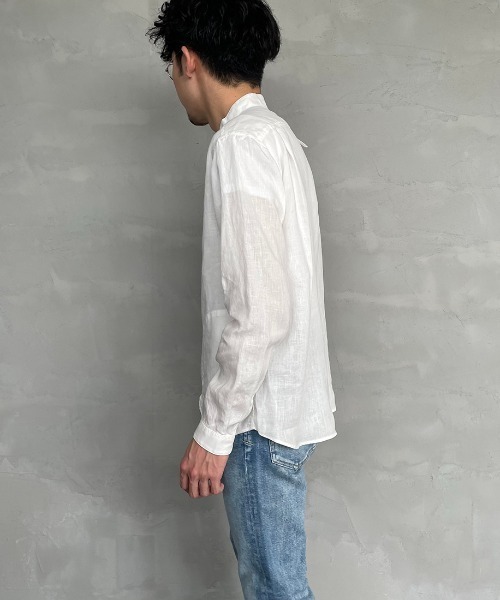 DANTON（ダントン）の「[DANTON/ダントン] リネンクロス バンドカラーシャツ（シャツ/ブラウス・レディース・ホワイト/ライトベージュ/チャコールグレー・40/38/42）」の14枚目の写真