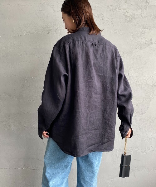 セール】[DANTON/ダントン] リネンクロス バンドカラーシャツ（シャツ