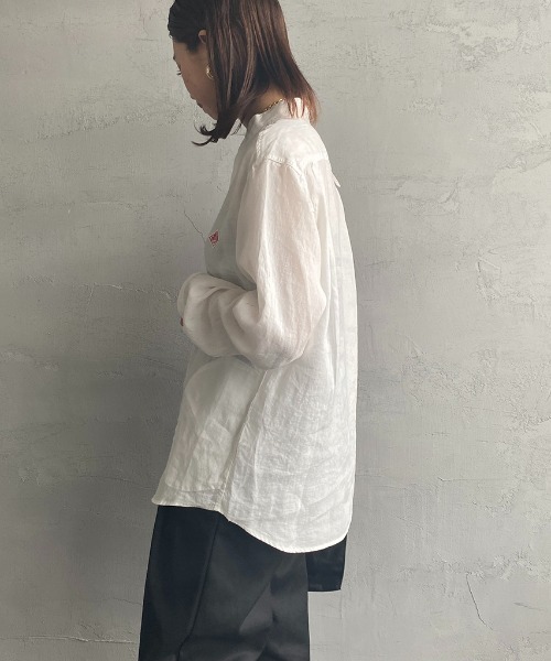 DANTON（ダントン）の「[DANTON/ダントン] リネンクロス バンドカラーシャツ（シャツ/ブラウス・レディース・ホワイト/ライトベージュ/チャコールグレー・40/38/42）」の12枚目の写真