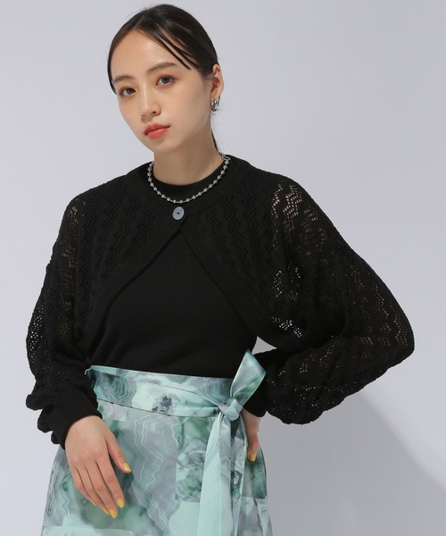 HARE(ハレ)の「2Pスカシアミボレロ*タンクトップ(HARE)(カーディガン/ボレロ・レディース・グリーン/ブラック/グレー・FREE)」の2枚目の写真