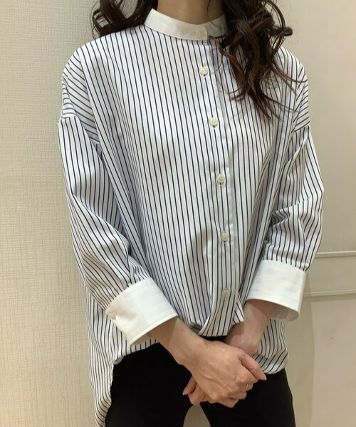 TOKYO SHIRTS（トウキョウシャツ）の「形態安定ノーアイロン スタンドカラー 七分袖ビジネスワイシャツ（ビジネスシャツ・レディース・ブルー・FREE）」の7枚目の写真