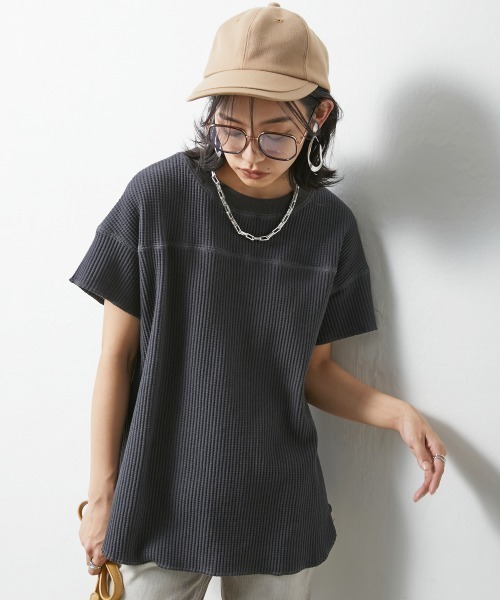 CHIC STYLE（シックスタイル）の「＜大きいサイズ＞綿100％ワッフルフレンチスリーブカットソープルオーバー シックスタイル（Tシャツ/カットソー・レディース・ネイビー/スミクロ/アイボリー・L/LL/3L/4L/5L）」の3枚目の写真