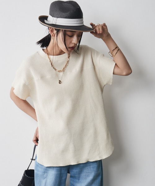 CHIC STYLE（シックスタイル）の「＜大きいサイズ＞綿100％ワッフルフレンチスリーブカットソープルオーバー シックスタイル（Tシャツ/カットソー・レディース・ネイビー/スミクロ/アイボリー・L/LL/3L/4L/5L）」の10枚目の写真