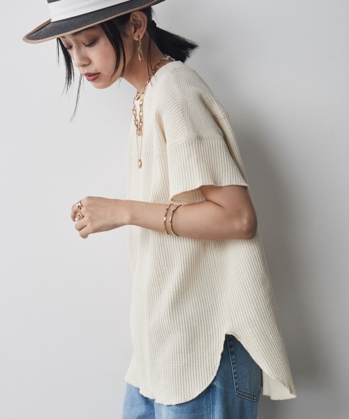 CHIC STYLE（シックスタイル）の「＜大きいサイズ＞綿100％ワッフルフレンチスリーブカットソープルオーバー シックスタイル（Tシャツ/カットソー・レディース・ネイビー/スミクロ/アイボリー・L/LL/3L/4L/5L）」の7枚目の写真