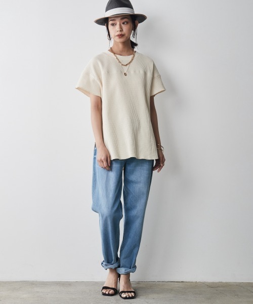 CHIC STYLE（シックスタイル）の「＜大きいサイズ＞綿100％ワッフルフレンチスリーブカットソープルオーバー シックスタイル（Tシャツ/カットソー・レディース・ネイビー/スミクロ/アイボリー・L/LL/3L/4L/5L）」の4枚目の写真