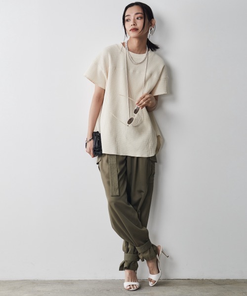 CHIC STYLE（シックスタイル）の「＜大きいサイズ＞綿100％ワッフルフレンチスリーブカットソープルオーバー シックスタイル（Tシャツ/カットソー・レディース・ネイビー/スミクロ/アイボリー・L/LL/3L/4L/5L）」の5枚目の写真