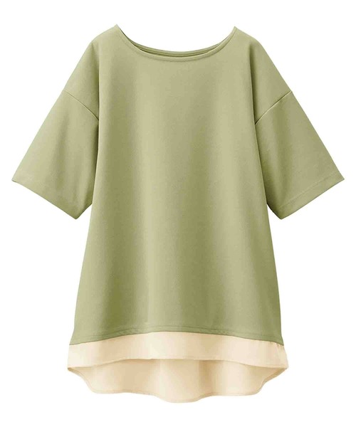Viola e Viola(ヴィオラエヴィオラ)の「レイヤード風Tシャツブラウス(Tシャツ/カットソー・レディース・ピンク/ダークネイビー/ミント/グレイッシュブルー/サンドグレー/グリーン・LARGE/MEDIUM/X-LARGE/XX-LARGE)」の3枚目の写真