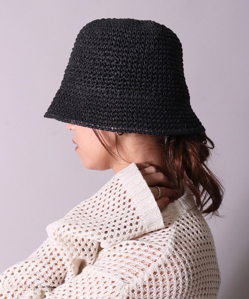 BAYBLO（ベイブロ）の「(CR)【サイズ調節可能】サマー クローシェハット（ハット・レディース・ブラック/ナチュラル/ベージュ・FREE）」の2枚目の写真
