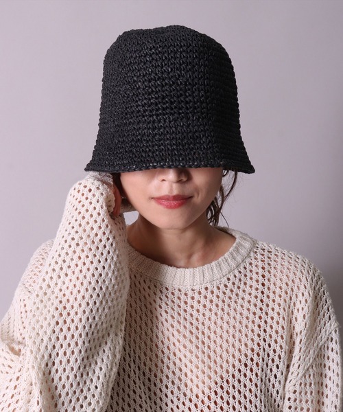 BAYBLO（ベイブロ）の「(CR)【サイズ調節可能】サマー クローシェハット（ハット・レディース・ブラック/ナチュラル/ベージュ・FREE）」の4枚目の写真