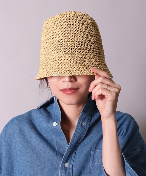 BAYBLO（ベイブロ）の「(CR)【サイズ調節可能】サマー クローシェハット（ハット・レディース・ブラック/ナチュラル/ベージュ・FREE）」の5枚目の写真