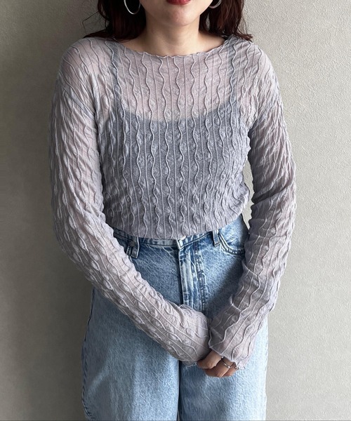 LOWRYS FARM（ローリーズファーム）の「ヘンケイシアークルーロングスリーブ　905188（Tシャツ/カットソー・レディース・ブラック/オフホワイト/イエロー/パープル・FREE）」の3枚目の写真