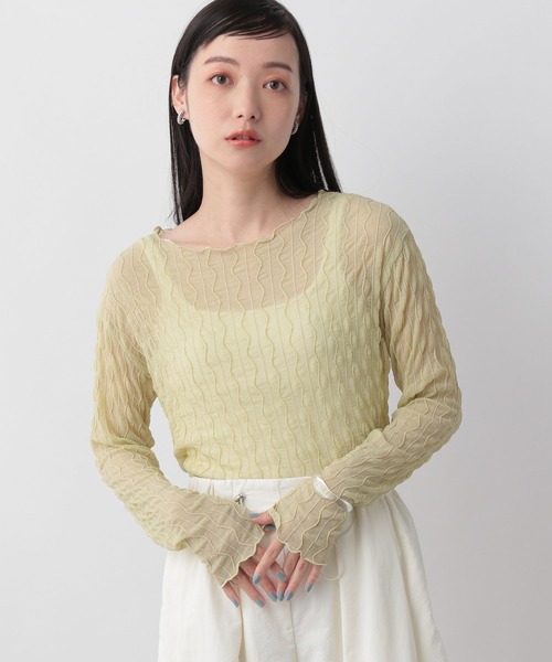 LOWRYS FARM（ローリーズファーム）の「ヘンケイシアークルーロングスリーブ　905188（Tシャツ/カットソー・レディース・ブラック/オフホワイト/イエロー/パープル・FREE）」の4枚目の写真