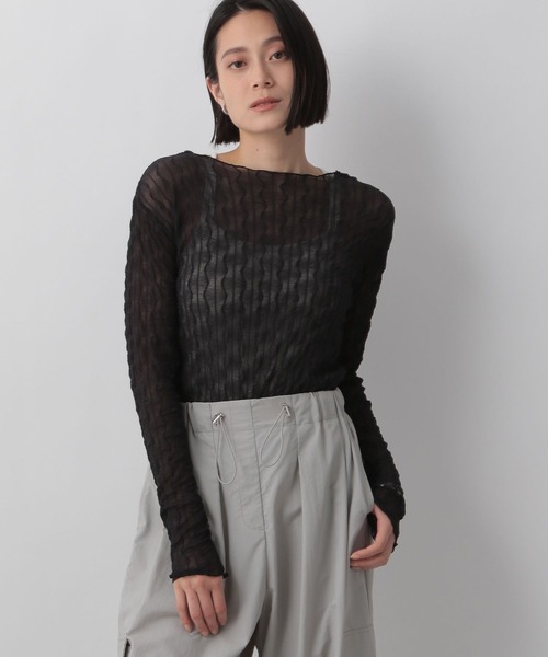 LOWRYS FARM（ローリーズファーム）の「ヘンケイシアークルーロングスリーブ　905188（Tシャツ/カットソー・レディース・ブラック/オフホワイト/イエロー/パープル・FREE）」の5枚目の写真