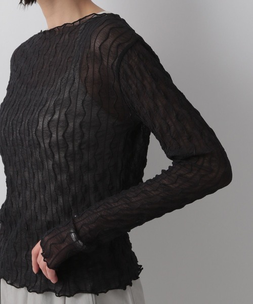 LOWRYS FARM（ローリーズファーム）の「ヘンケイシアークルーロングスリーブ　905188（Tシャツ/カットソー・レディース・ブラック/オフホワイト/イエロー/パープル・FREE）」の12枚目の写真