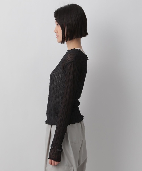 LOWRYS FARM（ローリーズファーム）の「ヘンケイシアークルーロングスリーブ　905188（Tシャツ/カットソー・レディース・ブラック/オフホワイト/イエロー/パープル・FREE）」の9枚目の写真