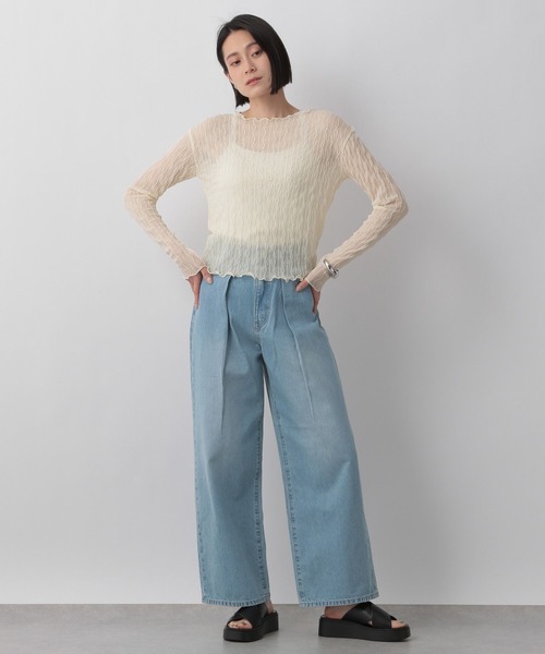 LOWRYS FARM（ローリーズファーム）の「ヘンケイシアークルーロングスリーブ　905188（Tシャツ/カットソー・レディース・ブラック/オフホワイト/イエロー/パープル・FREE）」の8枚目の写真