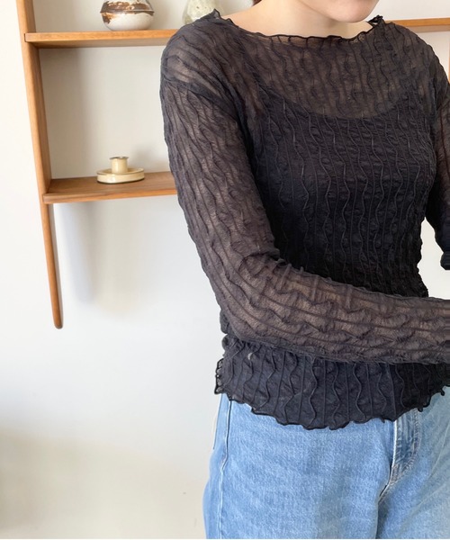 LOWRYS FARM（ローリーズファーム）の「ヘンケイシアークルーロングスリーブ　905188（Tシャツ/カットソー・レディース・ブラック/オフホワイト/イエロー/パープル・FREE）」の20枚目の写真