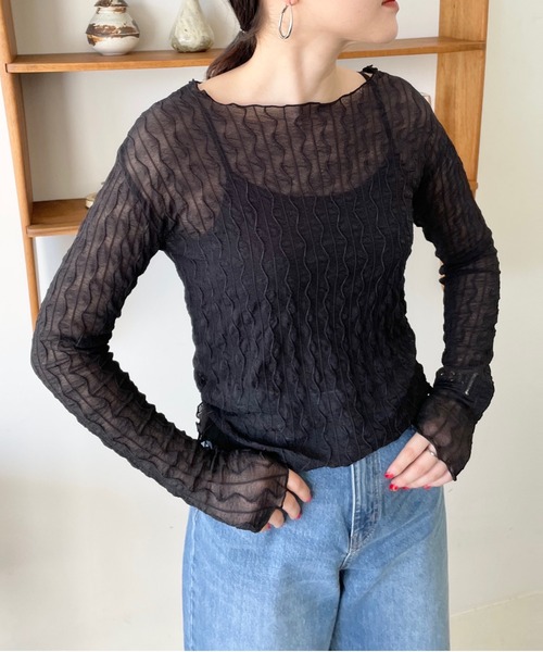 LOWRYS FARM（ローリーズファーム）の「ヘンケイシアークルーロングスリーブ　905188（Tシャツ/カットソー・レディース・ブラック/オフホワイト/イエロー/パープル・FREE）」の22枚目の写真