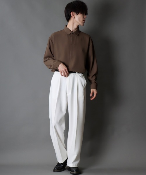 SITRY（シトリー）の「loose tapered tuck wide Pants/ルーズ テーパード タック ワイドパンツ（スラックス・メンズ・ブラック/オフホワイト・M/L）」の21枚目の写真