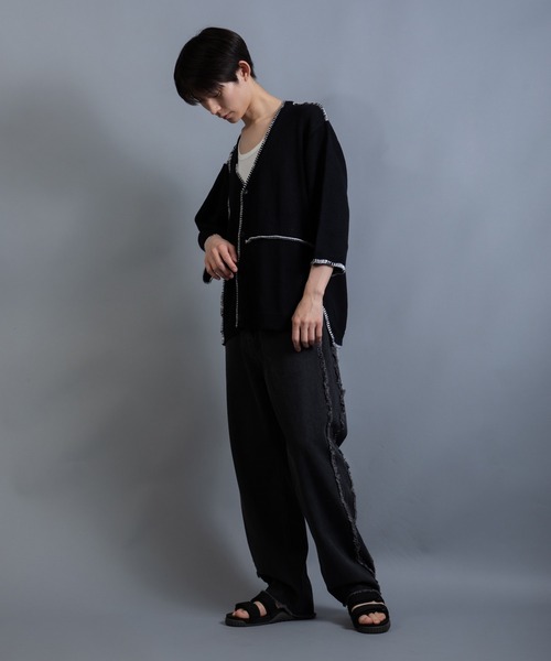 En serio TOKYO(エンソリオトーキョー)の「麻綿ニット ハンドステッチ 7分袖 サマーカーデ(カーディガン/ボレロ・メンズ・ブラック/ライトグレー/グレイッシュベージュ・M/XL/L)」の5枚目の写真