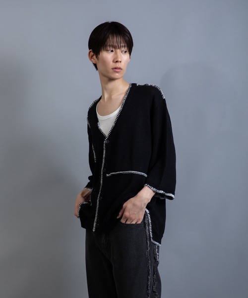 En serio TOKYO(エンソリオトーキョー)の「麻綿ニット ハンドステッチ 7分袖 サマーカーデ(カーディガン/ボレロ・メンズ・ブラック/ライトグレー/グレイッシュベージュ・M/XL/L)」の6枚目の写真