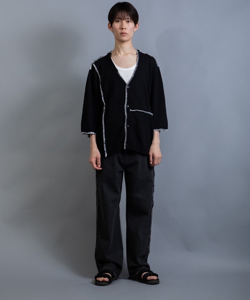 En serio TOKYO(エンソリオトーキョー)の「麻綿ニット ハンドステッチ 7分袖 サマーカーデ(カーディガン/ボレロ・メンズ・ブラック/ライトグレー/グレイッシュベージュ・M/XL/L)」の7枚目の写真