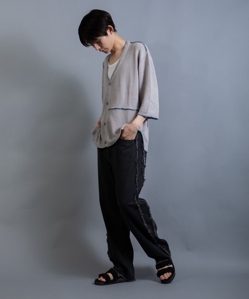 En serio TOKYO(エンソリオトーキョー)の「麻綿ニット ハンドステッチ 7分袖 サマーカーデ(カーディガン/ボレロ・メンズ・ブラック/ライトグレー/グレイッシュベージュ・M/XL/L)」の11枚目の写真