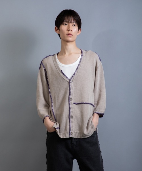 En serio TOKYO(エンソリオトーキョー)の「麻綿ニット ハンドステッチ 7分袖 サマーカーデ(カーディガン/ボレロ・メンズ・ブラック/ライトグレー/グレイッシュベージュ・M/XL/L)」の18枚目の写真