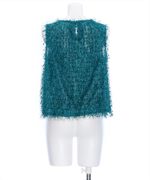 フリンジデザイン ホワイトノースリーブ KOBE LETTUCE トップス レディース フリンジ ツイード風 夏 秋