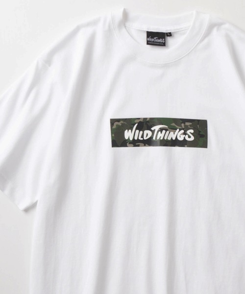 WILD THINGS(ワイルドシングス)の「【WILD THINGS/ワイルドシングス】ブランドロゴ ボックスロゴ プリントTシャツ/ 半袖Tシャツ/BOX LOGO T-SHIRT/ビッグシルエット(Tシャツ/カットソー・メンズ・グリーン/ホワイト/ベージュ/ブラック・M/L)」の3枚目の写真