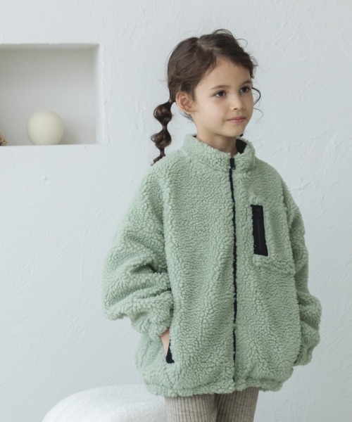 pairmanon（ペアマノン）の「【ママとおそろい】ボリューム袖 ボア 長袖 ブルゾン ジャケット アウター（ブルゾン・キッズ・スモークピンク/グレイッシュベージュ/グリーン系その他2/ブルー系その他3/ベージュ系その他/モカ/アイボリー/ブラック系その他2/ライトピンク/ブラウン系その他/ミント/ブラウン/ホワイト系その他/その他・150/130/110/90/100/140/120）」の9枚目の写真