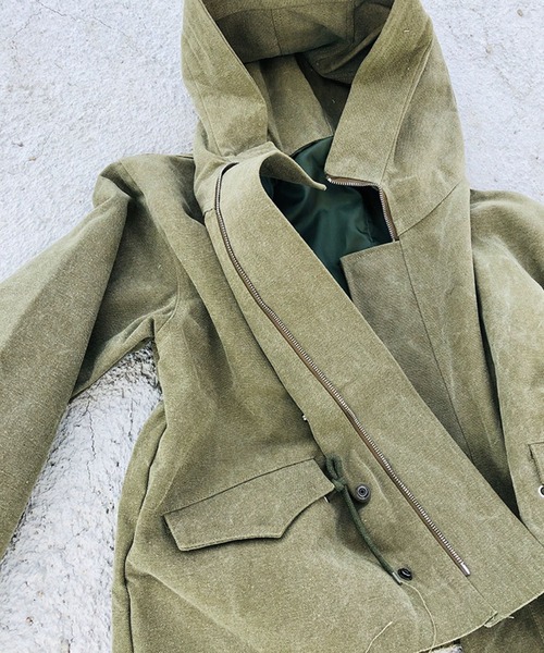 ALL RUNS（オールランズ）の「▲SHORT LENGTH HIGA-NECK JACKET/ショート丈ハイネックジャケット　Y2K（ミリタリージャケット・メンズ・カーキ・FREE）」の8枚目の写真