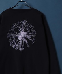 Fleece Lining Flower Embroidery Oversized Sweatshirt/裏起毛 フラワー 刺繍 オーバーサイズ スウェット トップス トレーナー メンズ