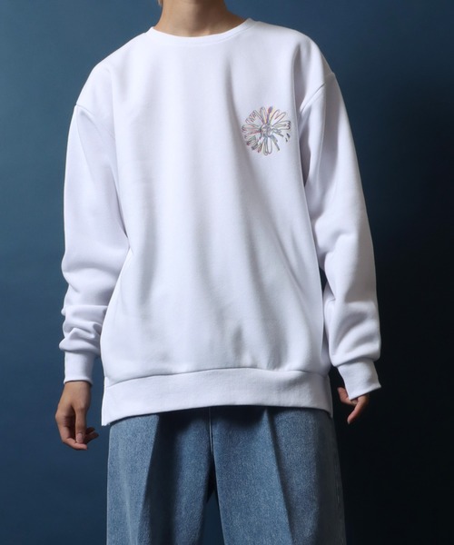 ANPAS(アンパス)の「Fleece Lining Flower Embroidery Oversized Sweatshirt/裏起毛 フラワー 刺繍 オーバーサイズ スウェット トップス トレーナー メンズ(スウェット・メンズ・ホワイト系その他/ブラック系その他2/ブラック系その他・M/L)」の5枚目の写真