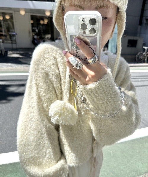 w closet(ダブルクローゼット)の「【Alley】ポンポンニット帽(ニットキャップ/ビーニー・レディース・ブラック/ピンク/アイボリー・FREE)」の5枚目の写真