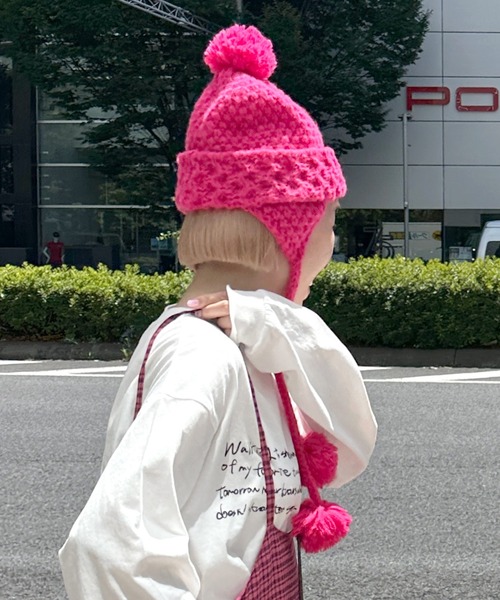 w closet(ダブルクローゼット)の「【Alley】ポンポンニット帽(ニットキャップ/ビーニー・レディース・ブラック/ピンク/アイボリー・FREE)」の10枚目の写真