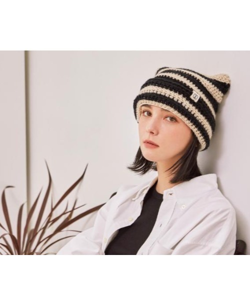 VARZAR（バザール）の「VARZAR(バザール)/Square Label Stripe Crochet Beanie/猫耳 Y2K ストライプ クロシェ ビーニー ニット帽（ニットキャップ/ビーニー・レディース・ピンク/ネイビー/グリーン/ブラック・FREE）」の20枚目の写真