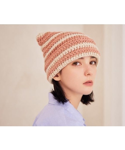 セール】VARZAR(バザール)/Square Label Stripe Crochet Beanie/猫耳